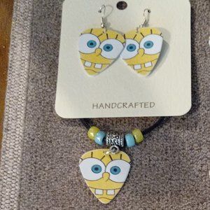 SPONGEBOB SQUAREPANTS GUITAR PICK EARRINGS / NECKLACE SET